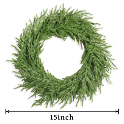 XmasExp Norfolk Pine Christmas Wreath-15Inch Real Touch Artificial Christmas Wreaths-Evergreen Realistic Plain Christmas Wreath for Front Door,Windows