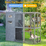 YDTOP Large Catio 4 Tiers Cat Enclosure House for Multiple Indoor Outdoor Cats with Weatherproof Roof, 4 Resting Rooms, 4 Platforms, 5 Windows, 70" H 32" W 77" L, Grey Green YDTOP