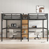 LUMISOL Loft Bed Twin Size with Desk, Metal Double Loft Bed Frame with Charging Station, Wardrobe & Storage Shelves, Noise Reduced, Black+Natural Wood LUMISOL