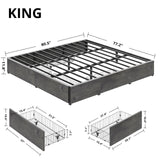 LIKIMIO King Bed Frame with Storage, 4 Drawers and Heavy Strong Metal Support Frames, Solid Stable, Noise-Free, No Box Spring Needed, Easy Assembly, Charcoal Grey LIKIMIO