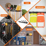 Awrob Paqa Garden Tool Organizer, Garage Storage, Garage Organization - Garage Tool Organizer Wall Mount 48 Inches, Max 440lbs Adjustable Garage Hooks for Hanging Awrob Paqa