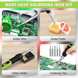 Soldering Iron Kit, 100W Soldering Gun with LED Digital Display, Adjustable Temperature 356-932℉ Solder Kit for Electronics, Includes Soldering Iron Tip, Solder Wire, Stand, Tweezers and Paste, Green Crtsweker