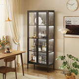 UNICOLY Display Cabinet with Glass Doors, Glass Display Cabinet with 3 Color LED Lights, Curio Display Cabinet with 3 Shelves for Living Room, Plant, Display Shelf, Assembly Required, Black UNICOLY