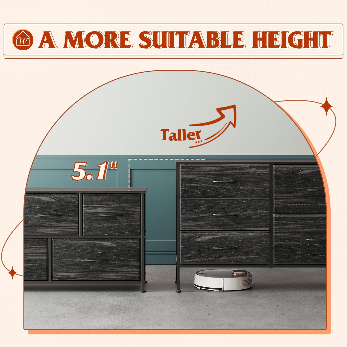 WLIVE Dresser for Bedroom with 5 Drawers, Wide Bedroom Dresser with Drawer Organizers, Chest of Drawers, Fabric Dresser for Living Room, Closet, WLIVE