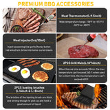 34Pcs Grill Accessories Grilling Gifts for Men, 16 Inches Heavy Duty BBQ Accessories, Stainless Steel Grill Tools with Thermometer, Grill Mats for Backyard, BBQ Set for Men Women Taimasi