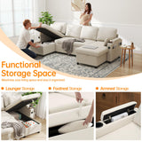 DURASPACE Sofa Bed Pull Out Couch Sleeper with Double Storage Chaise, U Shaped Convertible Sectional Sleeper Sofa for Living Room with USB Charging Ports, Cup Holder (Beige) DURASPACE