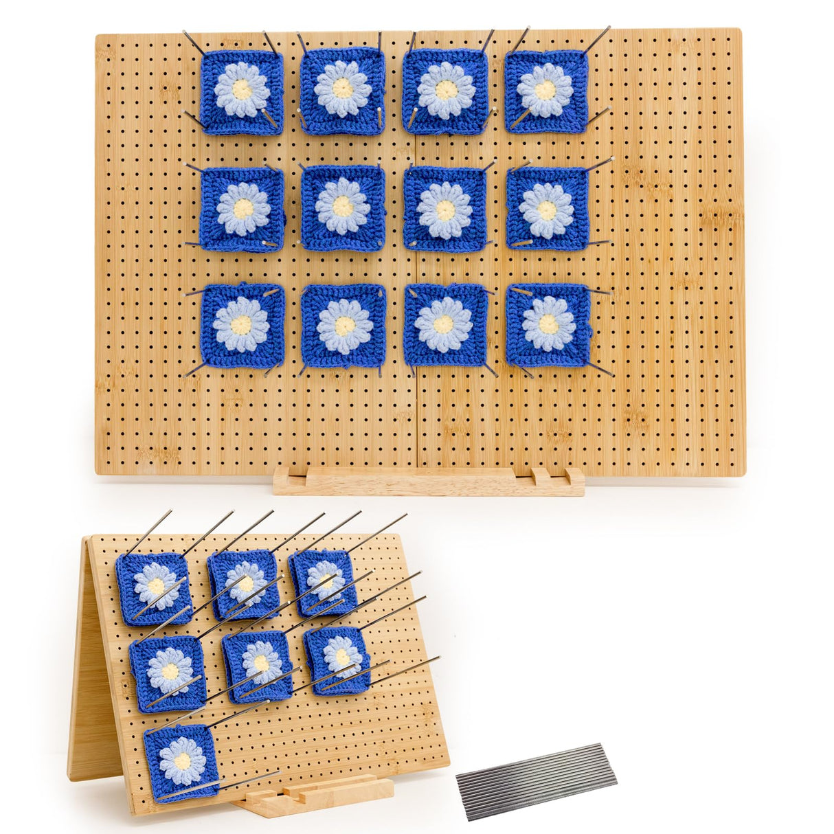 23.6" x 15.8" Granny Square Blocking Board Foldable, Bamboo Blocking Boards for Crochet Projects with Pegs, Blocking Boards for Crochet Projects, Gifts for Mothers, Grandmothers Iswabard