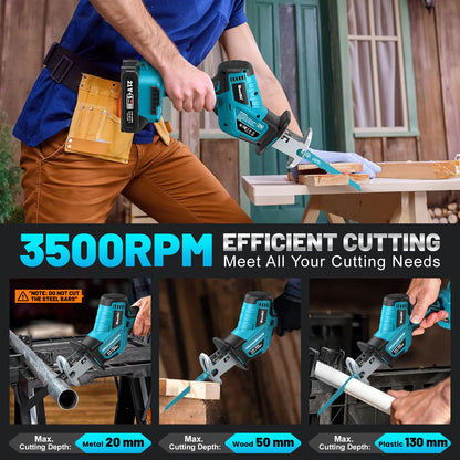 Reciprocating Saw Cordless, 2 * 2000mAh Batteries, 3500RPM Brushless Power Reciprocating Saw with LED Light, Tool-free Blade Change 8 Saw Blades Portable Reciprocating Saw for Wood PVC Cuttin - WoodArtSupply