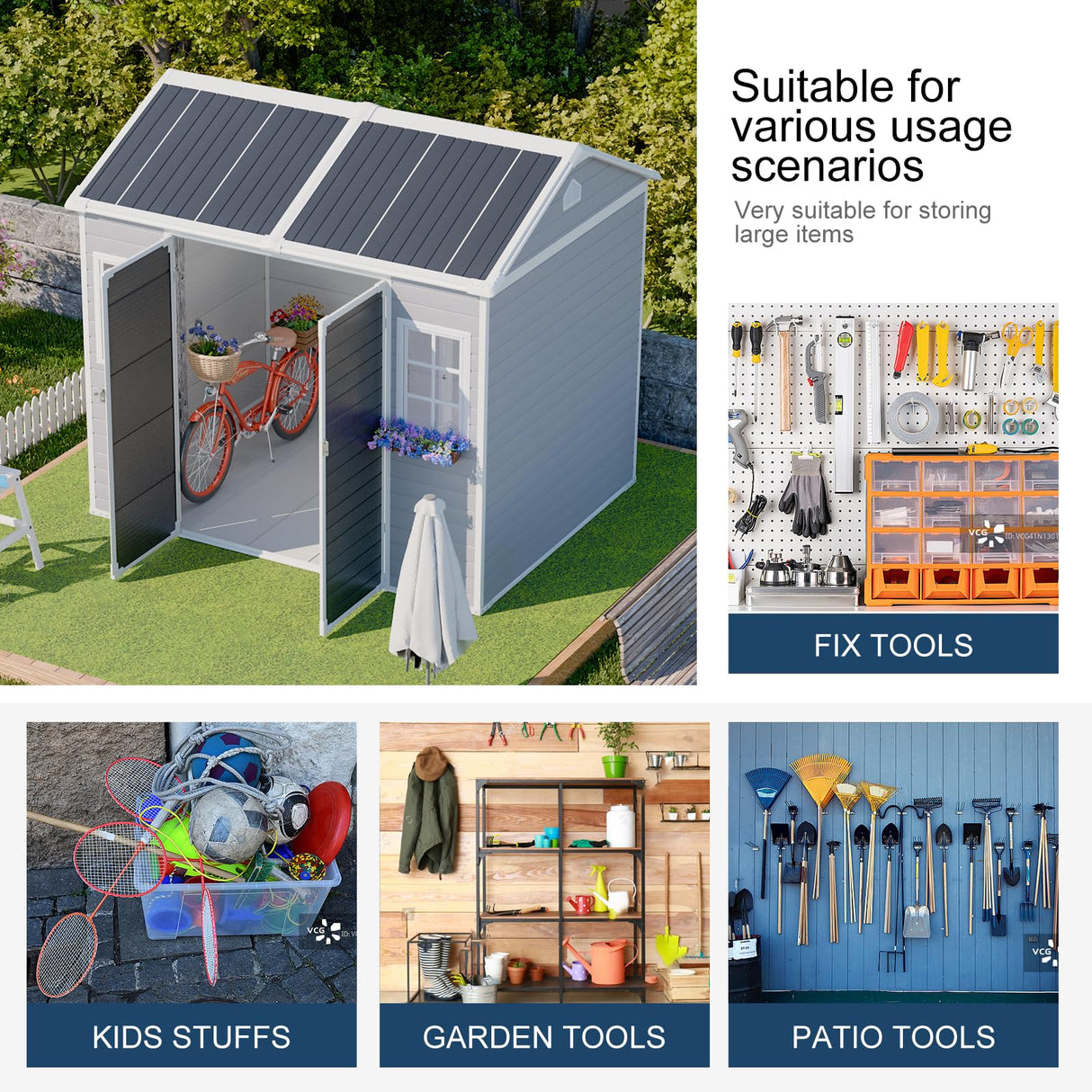 8x6 FT Resin Storage Sheds with Floor and Adjustable Openable Windows, Large Waterproof Garden Sheds with Base, Outside Plastic Sheds with 2 Windows for Backyard Garden Patio Lawn Tools Storage, Gray WELYAS