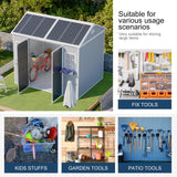 8x6 FT Resin Storage Sheds with Floor and Adjustable Openable Windows, Large Waterproof Garden Sheds with Base, Outside Plastic Sheds with 2 Windows for Backyard Garden Patio Lawn Tools Storage, Gray WELYAS