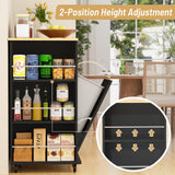 Kitchen Island with Trash Can Storage, Rolling Kitchen Island on Wheels, Tilt Out Trash Cabinet, Bamboo Tabletop, Towel Rack, Knife/Spice Rack, and Drawers, Black Glavbiku