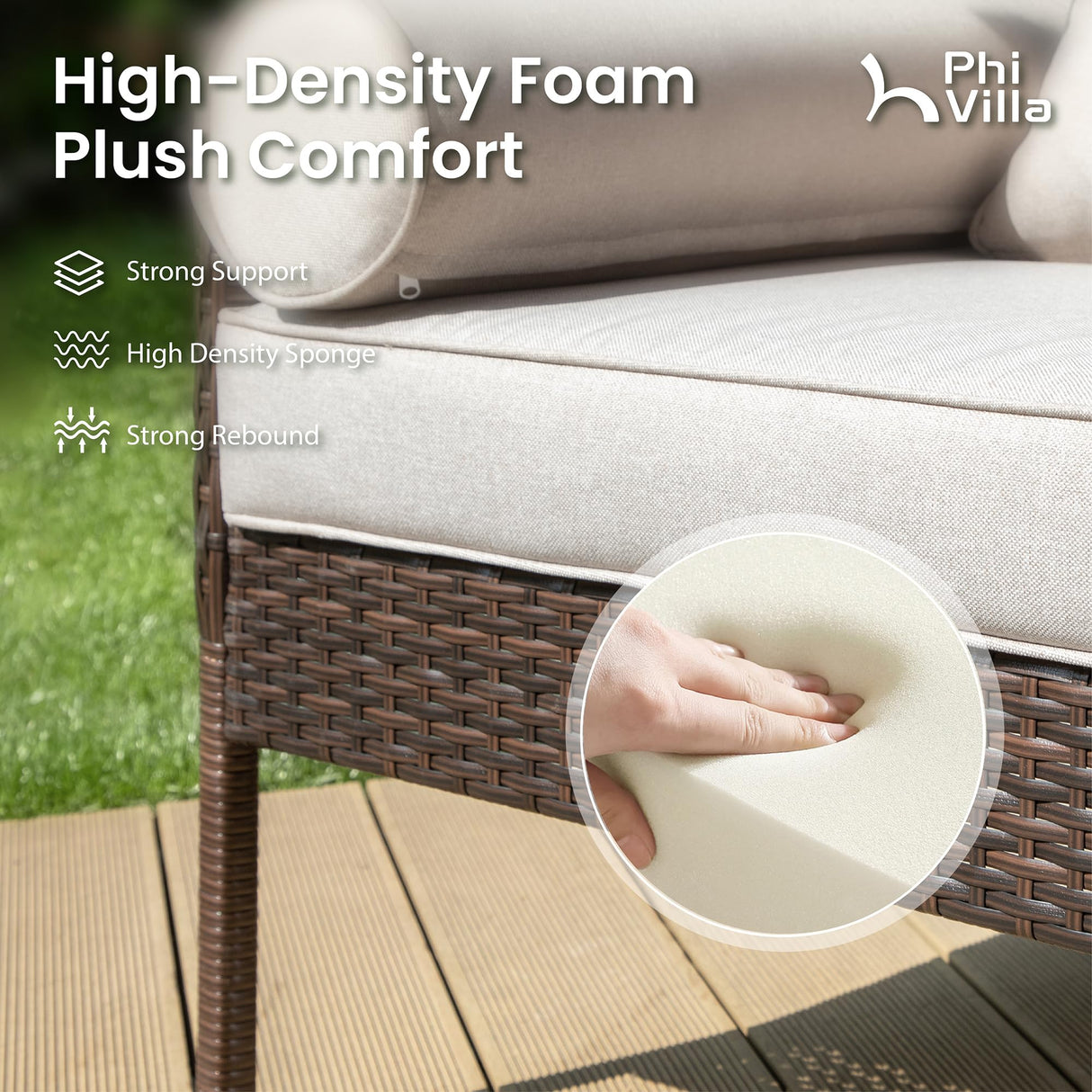 PHI VILLA Outdoor Wicker Egg Chair, Oversized Lounge Chair with Cushion, Large Brown Basket Rattan Chair for Patio, Porch, Garden, Balcony, Indoor PHI VILLA