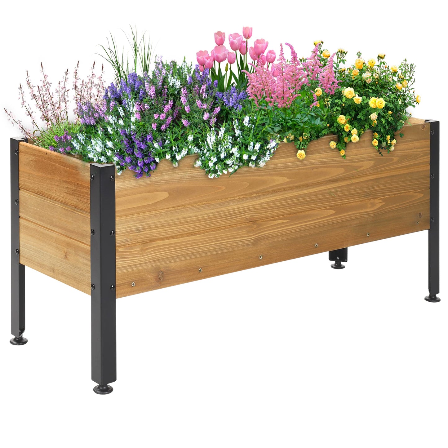 OIPRTGFJ Wood Rectangular Garden Planter Box Raised Bed Outdoor,Planters for Outdoor Plants 37x13x15in Elevated Herbs Vegetables Flowers Great Patio Deck Balcony