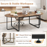 Giantex 95" Conference Table, Large Oval Meeting Table for 10-12 People with Dual Cable Holes & Metal Legs, Industrial Business Training Seminar Table for Office Conference Room Boardroom Giantex