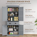 HOMCOM 72" Kitchen Pantry Storage Cabinet, Traditional Freestanding Cupboard with 4 Doors and 2 Adjustable Shelves, Large Central Drawer, X-Frame, Gray HOMCOM