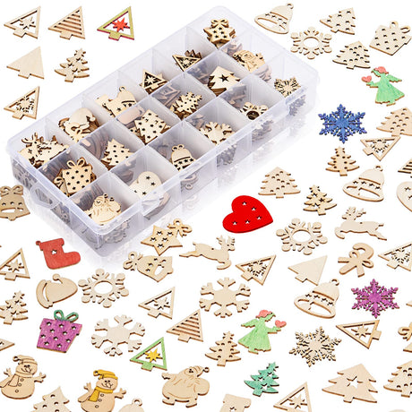 300 Pieces Unfinished Mini Wooden Christmas Ornaments DIY Wooden Christmas Ornaments Mini Blank Wood Slice Cutout Christmas Craft for Holiday Winter Xmas Tree Hanging Decoration DIY Craft,30 Styles AWIZOM
