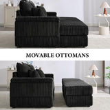 GNIXUU 82.7" Oversized Loveseat Sectional Sofa Sleeper with Storage Console & Cup Holders & USB Ports, Comfy Chaise Lounge Couch Bed with Ottomans for Living Room, Black Corduroy GNIXUU