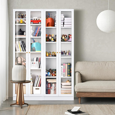 Alvisyd 5 Tier Metal Curio Cabinets, Modern Bookshelf Cabinet with 4 Adjustable Shelves, Cabinet Display Case for Home Office, Living Room, Pantry (White-23.54W)