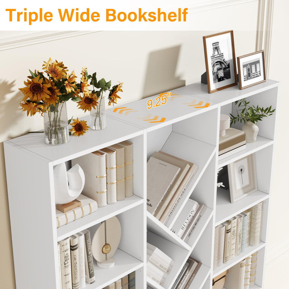 Nosepen 71" White Bookshelf, 6-Tier Floor Standing Bookcase with 13 Square Storage, Tall Bookshelf with Adjustable Shelves, Modern Tree Style Display Organizer for Office, Living Room, Library, White Nosepen
