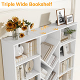 Nosepen 71" White Bookshelf, 6-Tier Floor Standing Bookcase with 13 Square Storage, Tall Bookshelf with Adjustable Shelves, Modern Tree Style Display Organizer for Office, Living Room, Library, White Nosepen