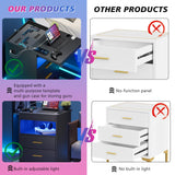 MDGC Nightstand with Lockable Gun Drawer,3 Color Dimmable LED End Table with Charging Station,Bedside Table with Auto Sensor Light,Smart Night Stand with USB-C Ports and 3 Drawers,Bedroom MDGC