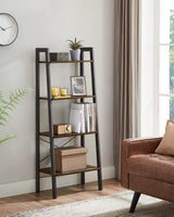 VASAGLE Ladder Shelf, 4-Tier Bookshelf, Storage Rack, Bookcase with Steel Frame, for Living Room, Home Office, Kitchen, Bedroom, Industrial Style, Rustic Dark Brown and Black ULLS44BF VASAGLE