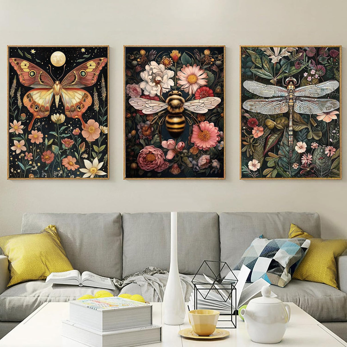 NEGEKFKX 3 Pack Insect Diamond Art Kits for Adults Beginners,Dragonfly Bee Moth Diamond Painting Kits for Adults,5D Full Drill DIY Diamond Dot Gem Art Kit Wall Home Decor Arts Craft 12x16 inch NEGEKFKX