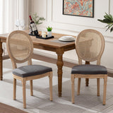 SoarFlash French Dining Chairs Set of 2, Vantage Dining Chair with Round Back, Wood Leg Farmhouse Country Rattan Dining Chair for Kitchen,Bedroom,Deep Grey SoarFlash