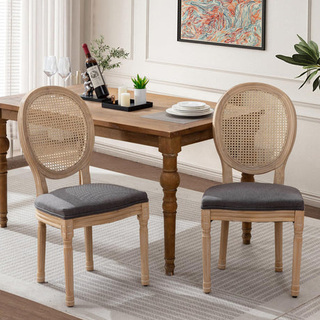 SoarFlash French Dining Chairs Set of 2, Vantage Dining Chair with Round Back, Wood Leg Farmhouse Country Rattan Dining Chair for Kitchen,Bedroom,Deep Grey SoarFlash