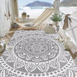 Bsmathom Waterproof Outdoor Rug 6'x9' Reversible Boho Plastic Straw Patio Deck Camping Rugs, Indoor Outdoor Portable RV Mat Clearance Carpet for Outside, Porch, Balcony, Backyard, Beach, Pool,Grey Bsmathom