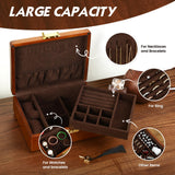 LIBOLXSP Solid Walnut Wood Jewelry Box with Lock,2 Layer Velvet Lined for Earrings Rings Necklaces Bracelets Watches,Both Style and Security, for Men Women,Vintage Brown LIBOLXSP