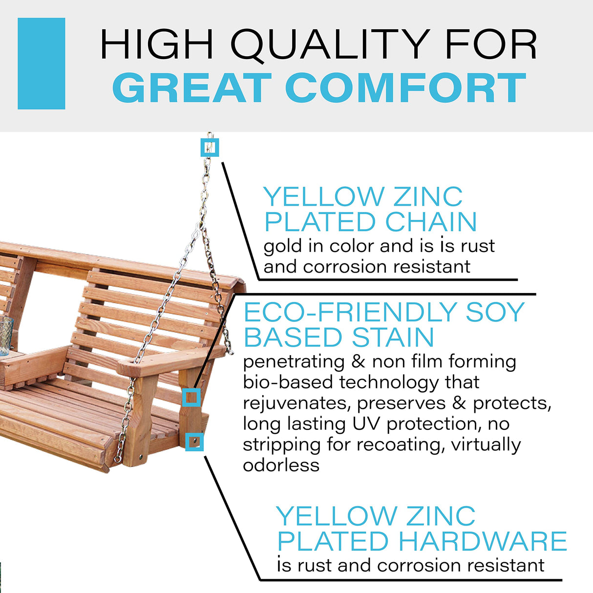 Porchgate Amish Heavy Duty 800 Lb Rollback Console Treated Porch Swing with Hanging Chains (Cedar Stain) Porchgate