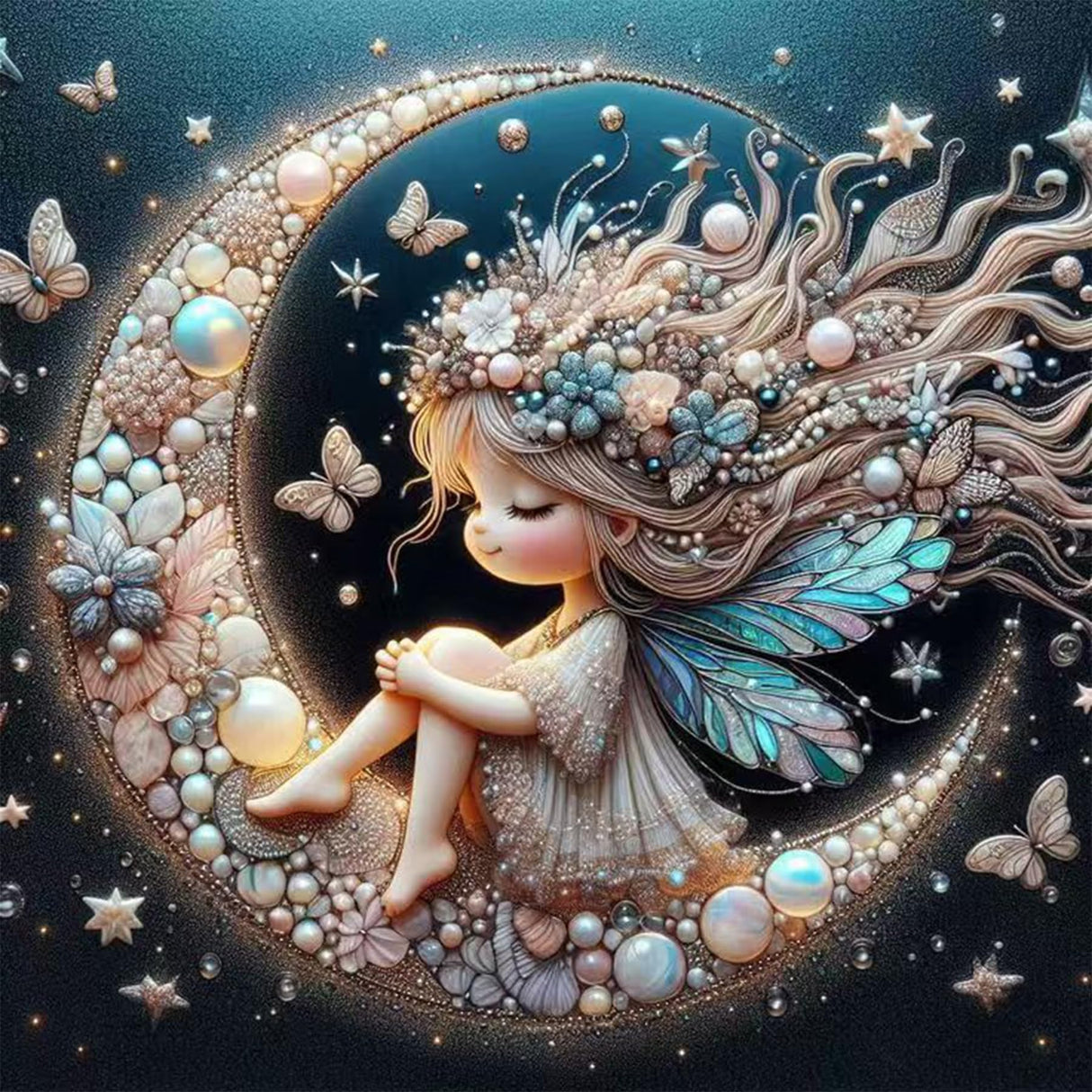Ekuxom 5D Moon Diamond Art Kits for Adults-Fairy Diamond Painting Kits for Adults-DIY Crystal Rhinestones Diamond Painting Girls for Wall Home Decor 14x14 in Ekuxom