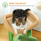 PEQULTI Cat Tree Cactus Cat Tower for Indoor Cats with Private Cozy Cat Condo, Natural Sisal Scratching Posts and Plush Pom-pom for Small Cats Green PEQULTI