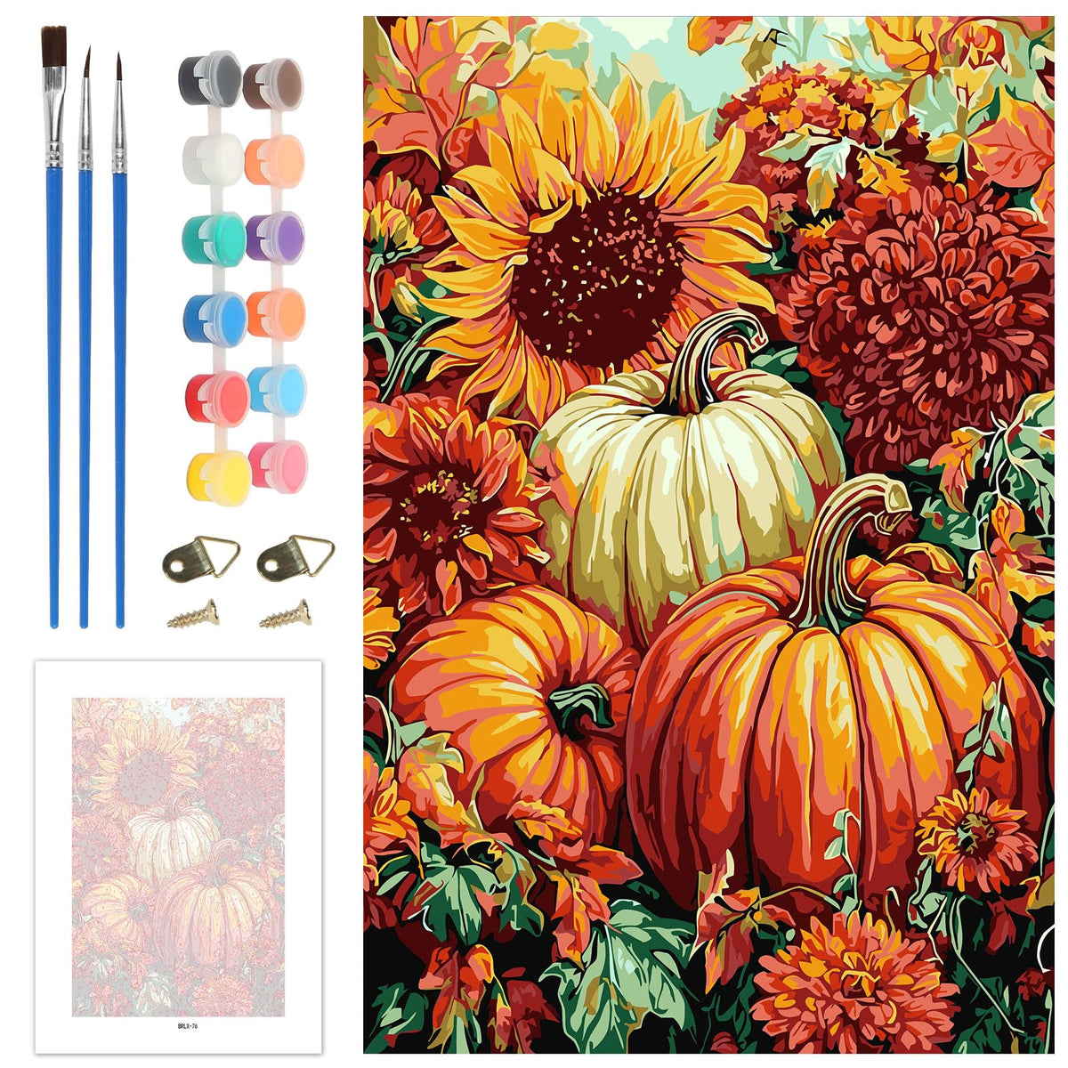 Skyboda Sunflower Paint by Numbers Kit for Adults Beginners with Frame, Fall Pumpkin Adult Paint by Number Kits on Canvas, Easy DIY Oil Painting Kits for Home Decor, 8x12in Skyboda