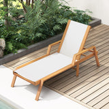 Tangkula Patio Chaise Lounge Chair, 5 Position Adjustable Acacia Wood Patio Lounger, for Backyard, Porch, Poolside (1) Tangkula