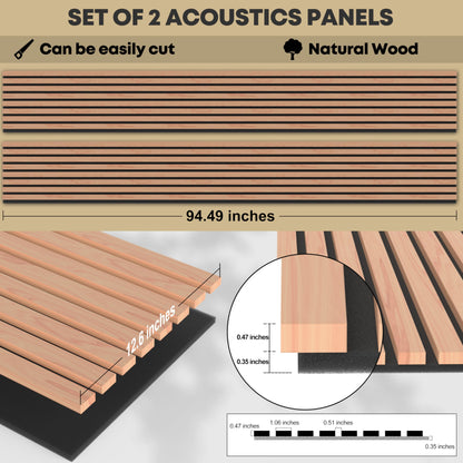 F3C | 2 Packs Acoustic Wood Wall Veneer Slat Panels | 3D Wood Slat Acoustic Panels | Decorative Soundproof Panels | Interior Design for Walls and Ceilings | 94.49’’ x 12.60’’ x 0.78 ‘’ (Walnu - WoodArtSupply