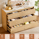 Ieejdn Fluted Dresser for Bedroom with 6 Drawers, 47.2" Modern Chest of Drawers with Faux Marble Top, Curved Profile Design,Dresser TV Stand, Wood Drawer Organizer for Living Room, Hallway, Oak1