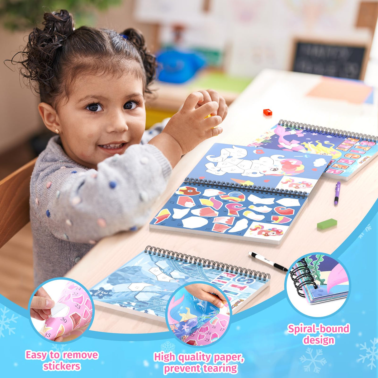 PERRYHOME 3PCS Sticker by Number Paint Books for Girls Ages 4-8, Unicorn Mermaid Frozen Themes Sticker Activity Books, Girls Crafts Party Birthday Christmas Gifts Toys PERRYHOME