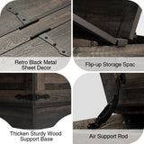 Wnutrees Farmhouse Coffee Table with Hinged Lift Top and Large Hidden Storage Compartment, Rustic Square Wood Central Table for Living Room, Bedroom, Home Office,Dark Wnutrees