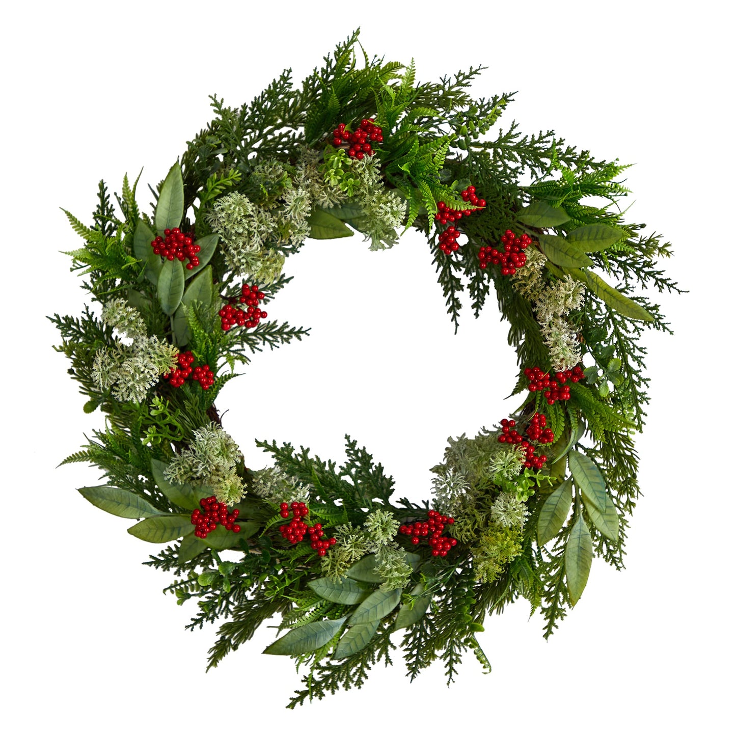 Nearly Natural 24in. Cedar, Eucalyptus and Berries Artificial Christmas Wreath