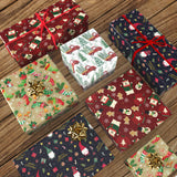 GIOLNIAY Christmas Wrapping Paper for Kids Boys Girls - Wrapping Paper Christmas Bundle with Santa, Green Stockings, Red Truck, Woodland Designs - 6 Jumbo Sheets (28 x 40 inches), Easy to Store GIOLNIAY