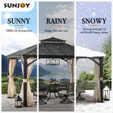 Sunjoy Hardtop Gazebo 11 x 13 ft. Outdoor Patio Black Anti-Rust Aluminum Frame Gazebo, Double Tiered Gazebo with Ceiling Hook and Mesh Netting, Black Sunjoy