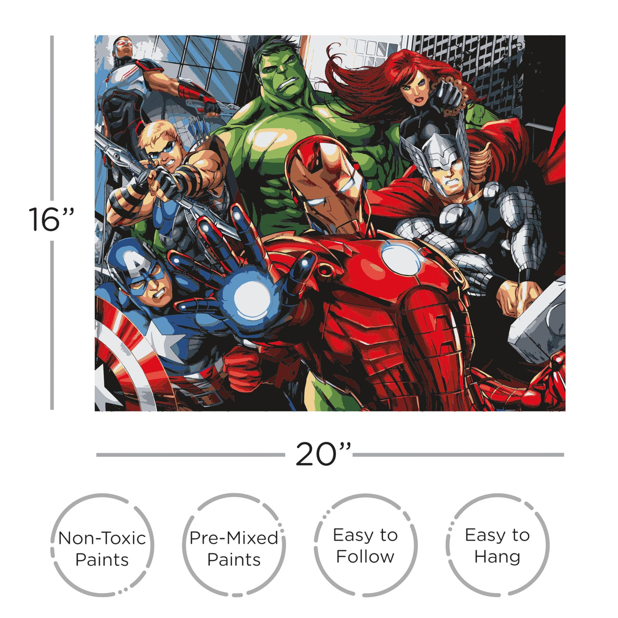 AQUARIUS Marvel Avengers Assemble Art by Numbers - 16 x 20 inches Avengers Themed Paint by Number for Adults & Kids - DIY Color by Number Paint Kit for Beginner - Officially Licensed AQUARIUS