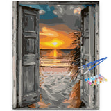 Artunion Sunset Beach Paint by Numbers for Adults Beginner,Easy Door to Beach Paint by Number Kits, DIY Oil Painting Paint by Number Kits on Canvas Arts Craft for Home Wall Decor 16x20 Inch Artunion
