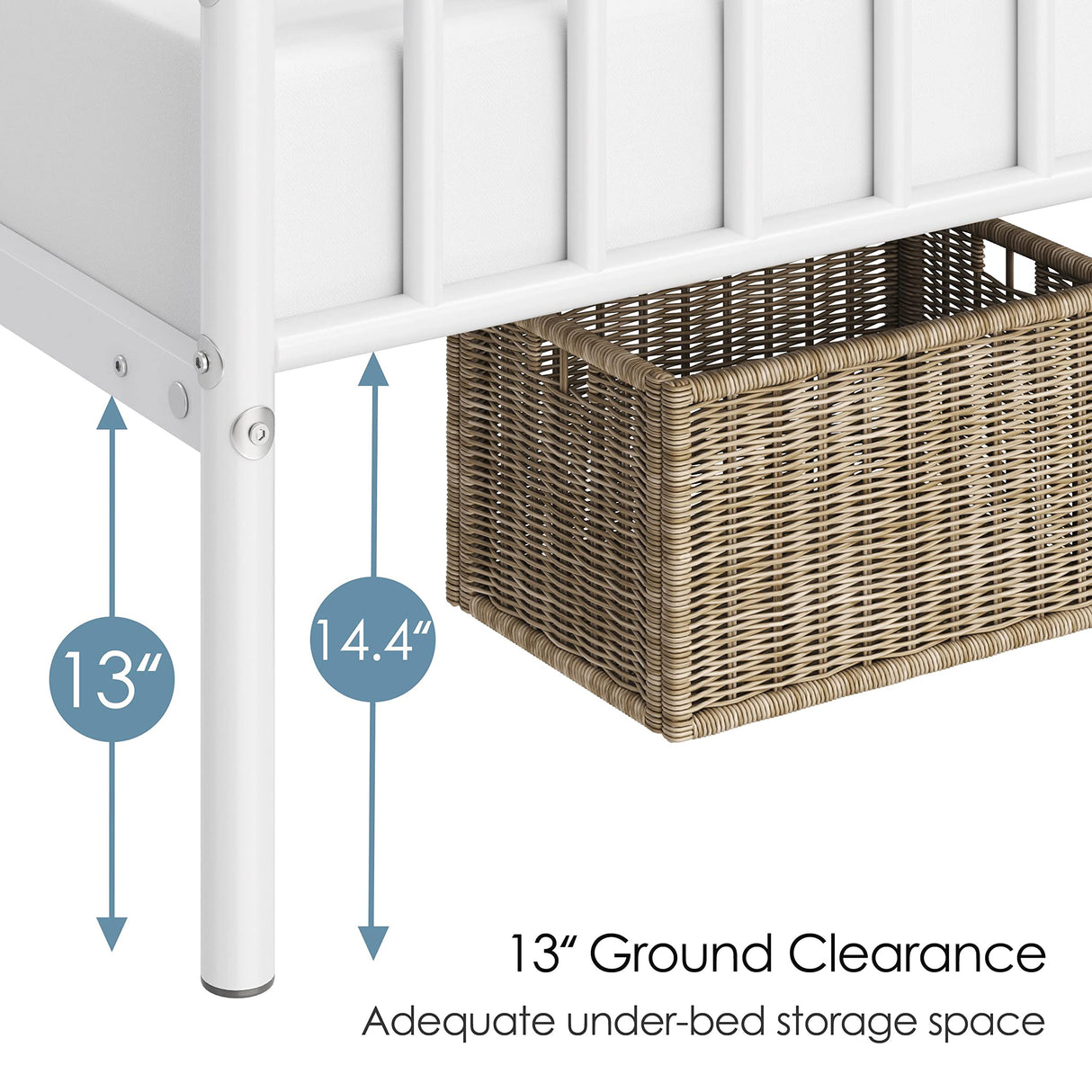 Yaheetech Twin Size Bed Frame Metal Platform Mattress Foundation with Spindle Headboard & Footboard/No Box Spring Needed/14 Inch Underbed Storage/Firm Support Easy Set up Structure, White Yaheetech