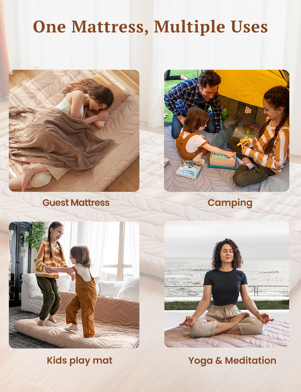 ZonLi Japanese Floor Mattress Futon Mattress Full Size, 4" Thicken Roll Up Tatami Mat w/ 100% Cotton Washable Cover, Portable & Foldable Floor Bed Mattress for Sleeping, Dormitory, Adult Kids, Coffee ZonLi