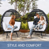 Murago Oversized 360 Swivel Rattan Egg Chair for Adult, Indoor Outdoor Patio Large Wicker Egg Chair with overstuffed Cushions, 440lb Weight Capacity, Black Rattan with Beige Cushion Murago