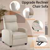 MKDLUFEI Adult Recliner Chair PU Leather Massage Recliner Sofa with Lumbar Support, Push Back, Armrests, Footrest, Adjustable Home Theater Seating for Living Room Home Theater (Black) (Beige) MKDLUFEI