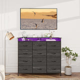 Welfuturer Black Dresser with LED Light 12 Drawers Dresser with Charging Station Dresser for Bedroom with 12 Fabric Drawers for Bedroom Hallway Entryway Closets Sturdy Steel Frame Wood Top Black Welfuturer